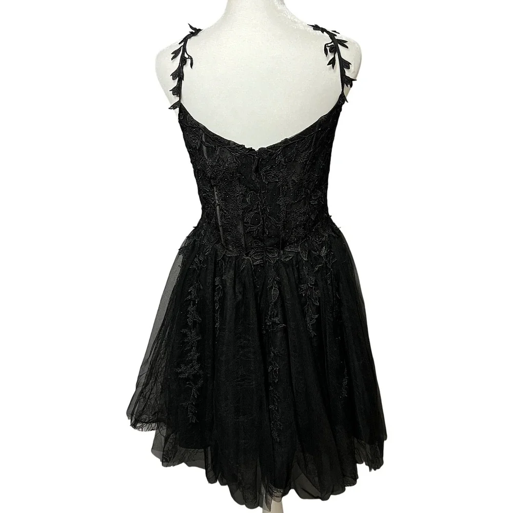 Black Lace Tulle Sheer Party Dress Homecoming Formal Mini‎ Whimsigoth Fairycore